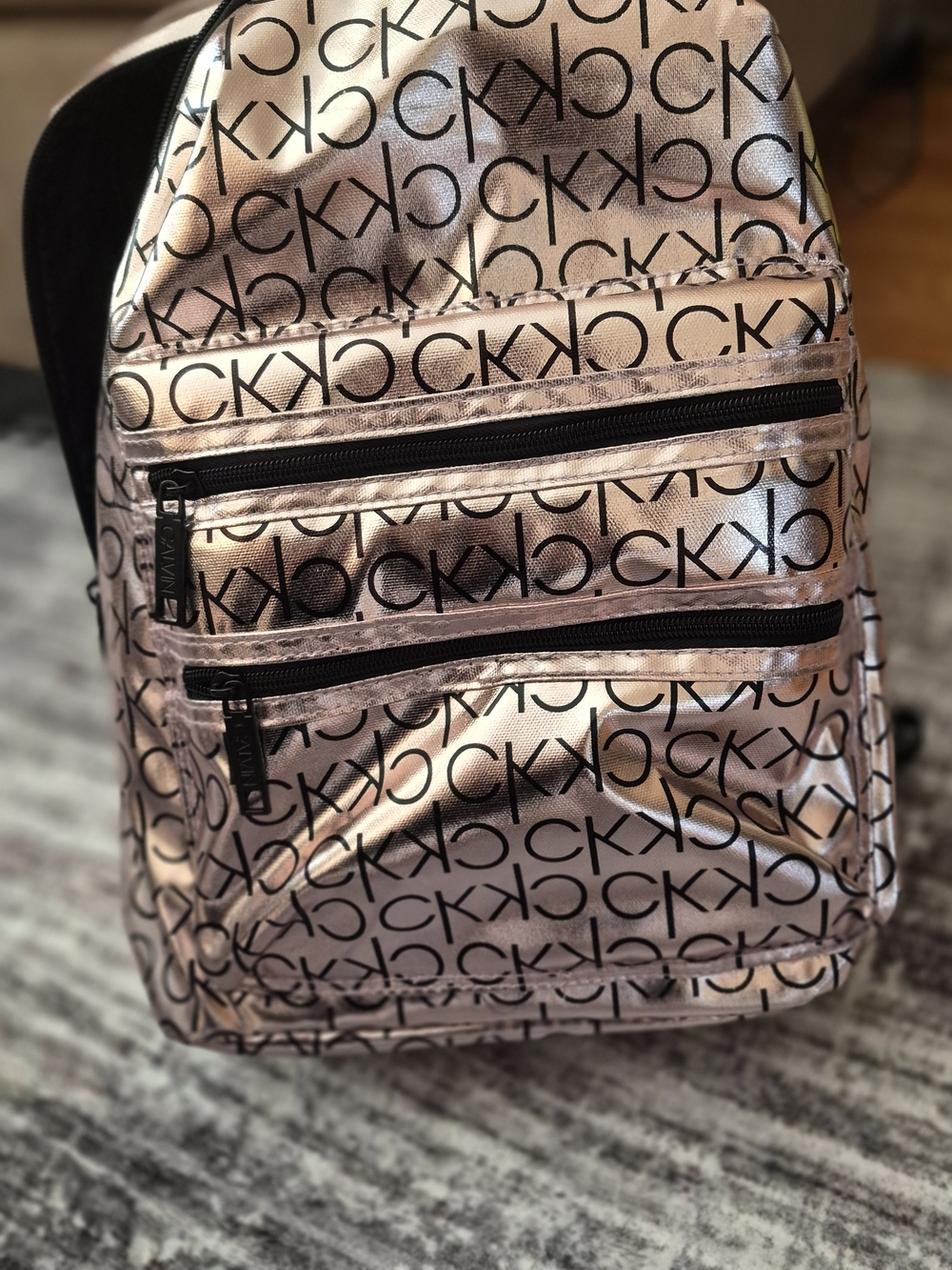 Calvin Klein Metallic Rose Gold CK Monogram Backpack - Men